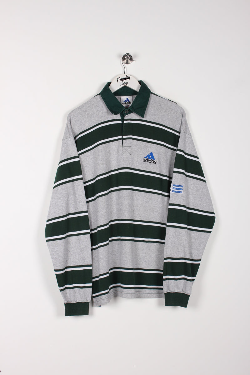 90's Adidas Rugby Shirt Grey/Green XL