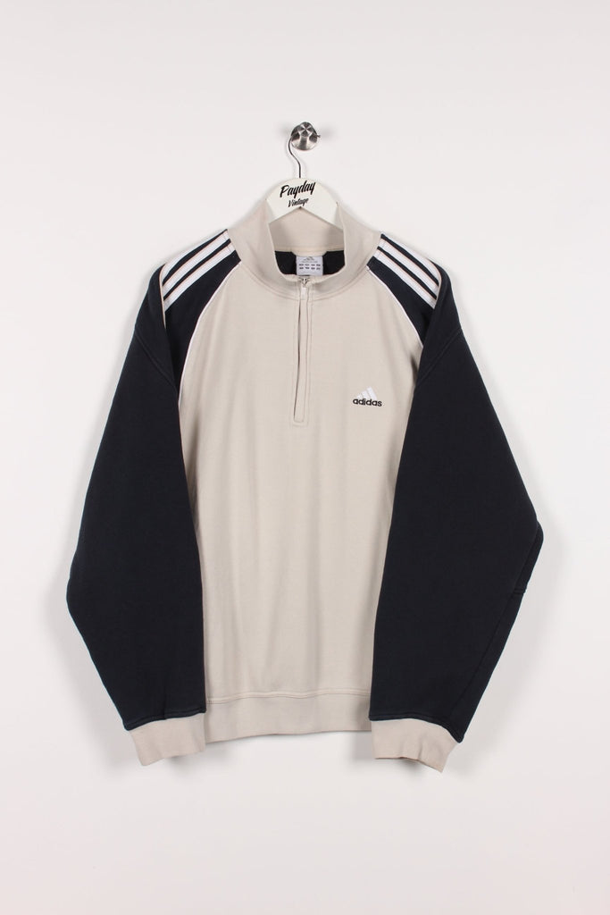 00's Adidas 1/4 Zip Sweatshirt Cream/Navy Large - Payday Vintage