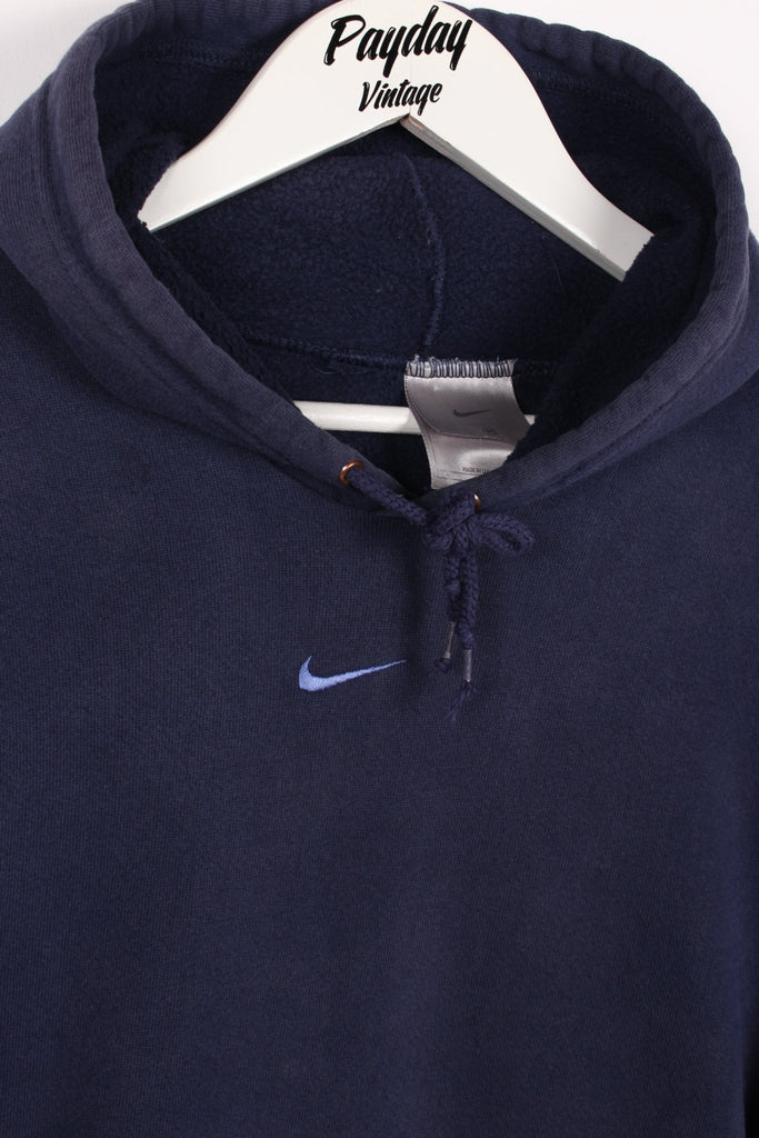 00's Nike Centre Swoosh Hoodie Navy Medium - Payday Vintage