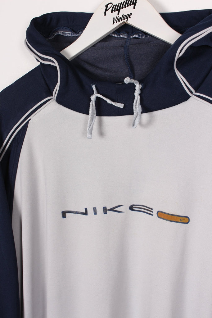 00's Nike Hoodie Grey/Navy Large - Payday Vintage