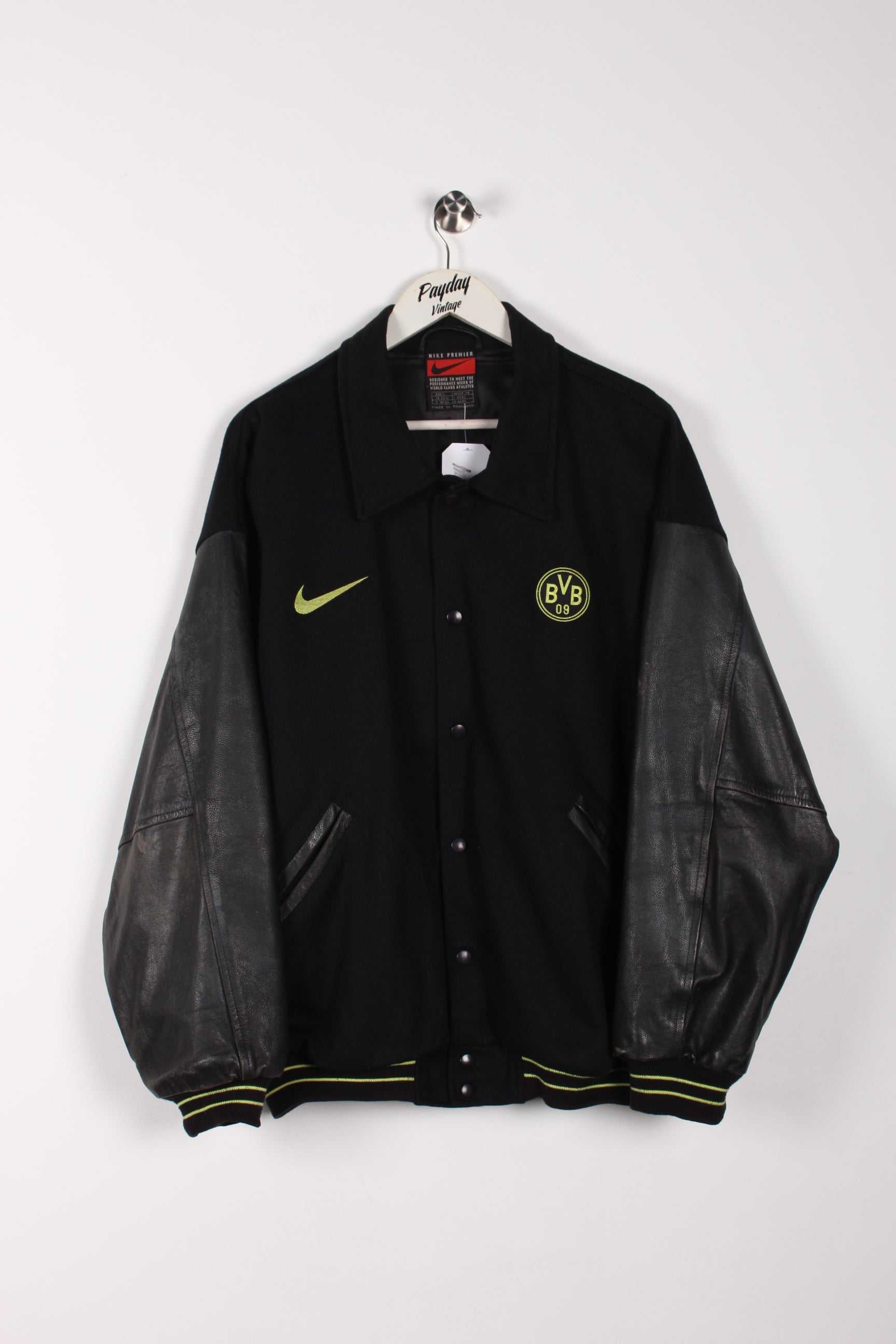 90's Nike Borussia Dortmund Leather Bomber Jacket Black Large