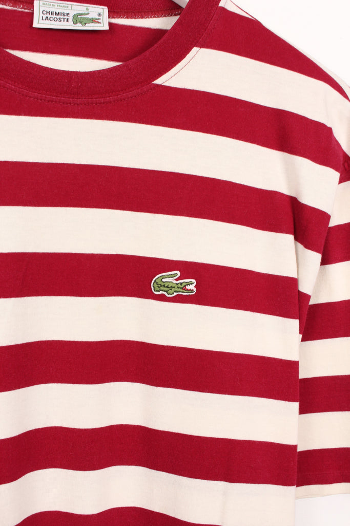 90's Chemise Lacoste Striped T-Shirt Red/White Large - Payday Vintage
