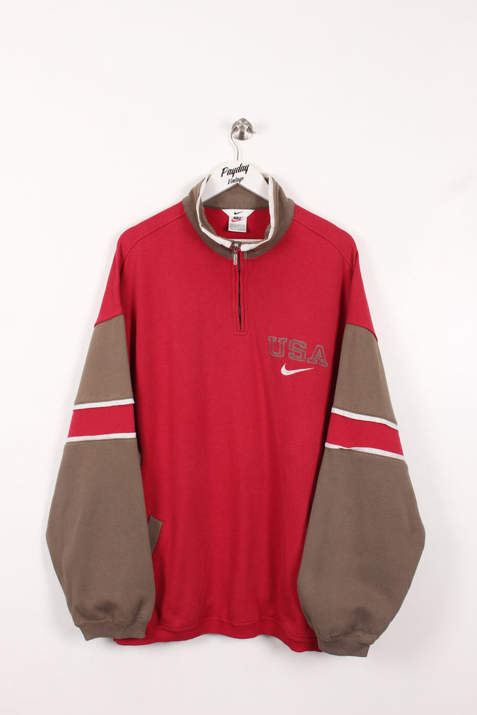 90's Nike USA 1/4 Zip Sweatshirt Red/Grey XXL - Payday Vintage
