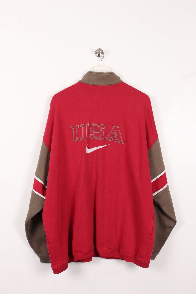 90's Nike USA 1/4 Zip Sweatshirt Red/Grey XXL - Payday Vintage