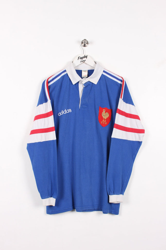 90’s Adidas x French Rugby Federation Rugby Shirt Blue Large - Payday Vintage
