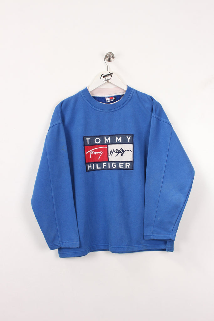 90's Tommy Hilfiger Bootleg Sweatshirt Blue Medium - Payday Vintage